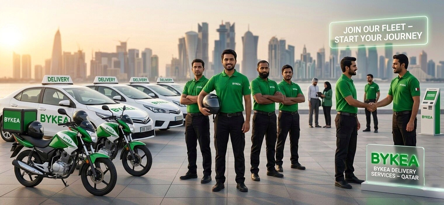 Professional BYKEA delivery fleet and team operations in Doha, Qatar